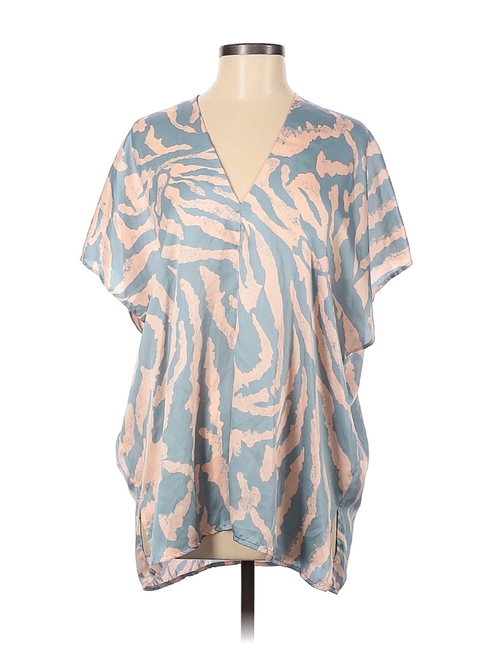 Adrienne Light Blue & Blush Animal Print V-Neck Tunic Size Medium nwot